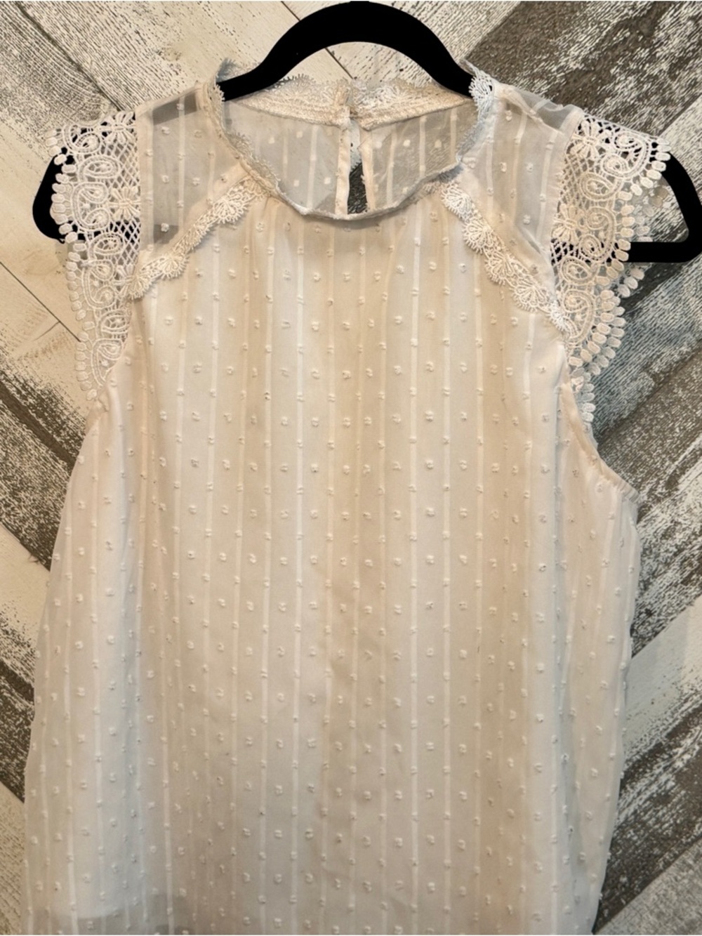 SHEIN Swiss Dot Lace-Trim Sleeveless Blouse